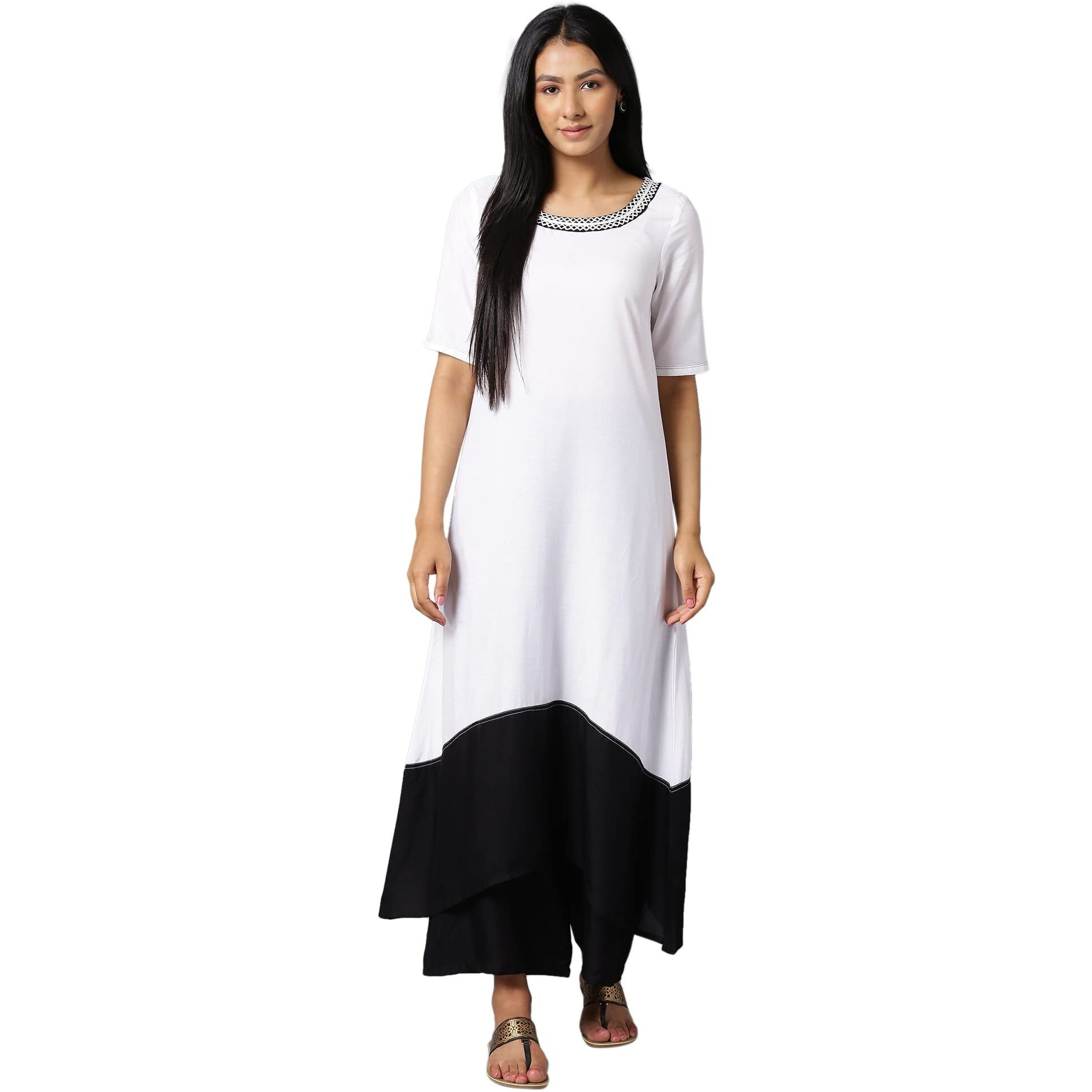 Aure Collection By Aurelia White Embroidered Kurta With Black Palazzo