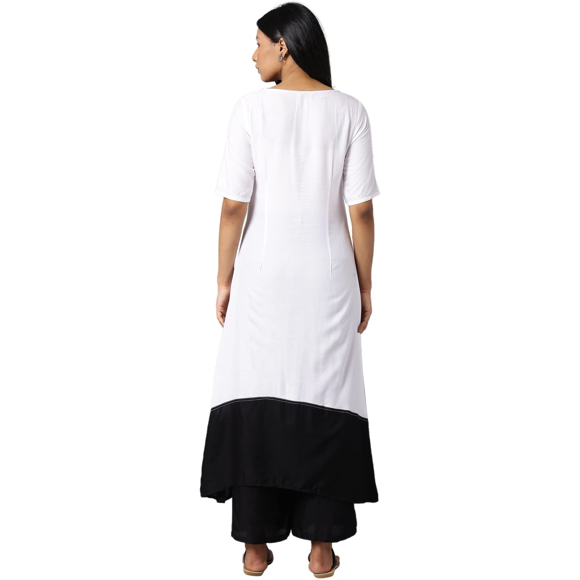 Aure Collection By Aurelia White Embroidered Kurta With Black Palazzo