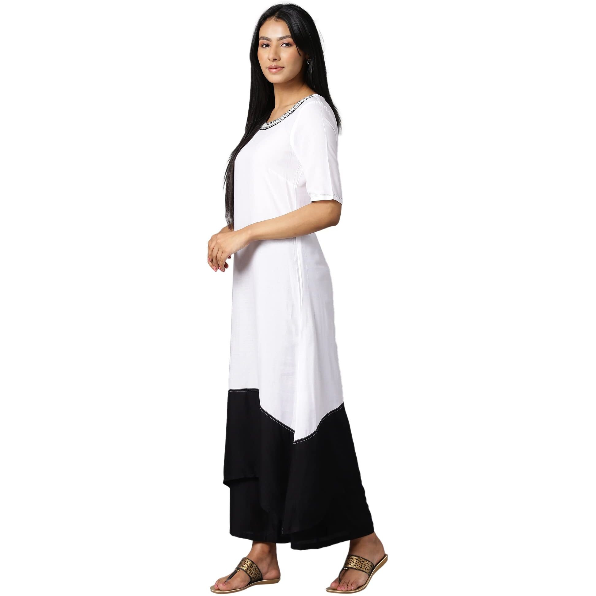 Aure Collection By Aurelia White Embroidered Kurta With Black Palazzo