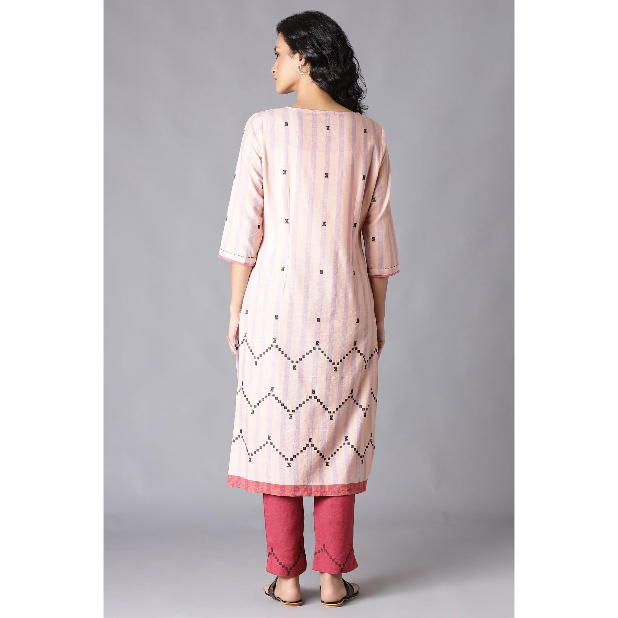 W For Woman Women's Cotton Blend Regular Kurta (22Few17456-312207_Peach_S)