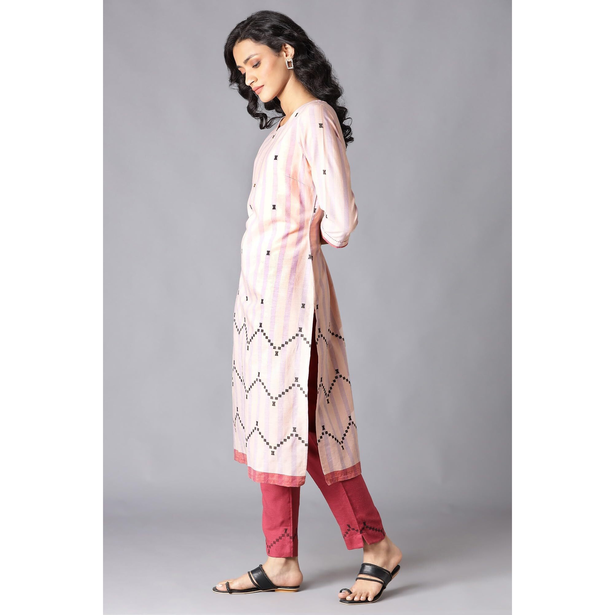W For Woman Women's Cotton Blend Regular Kurta (22Few17456-312207_Peach_S)