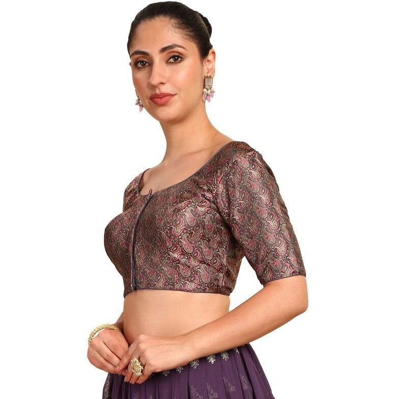 Soch Womens Grey Paisley Woven Design Silk Blend Padded Blouse