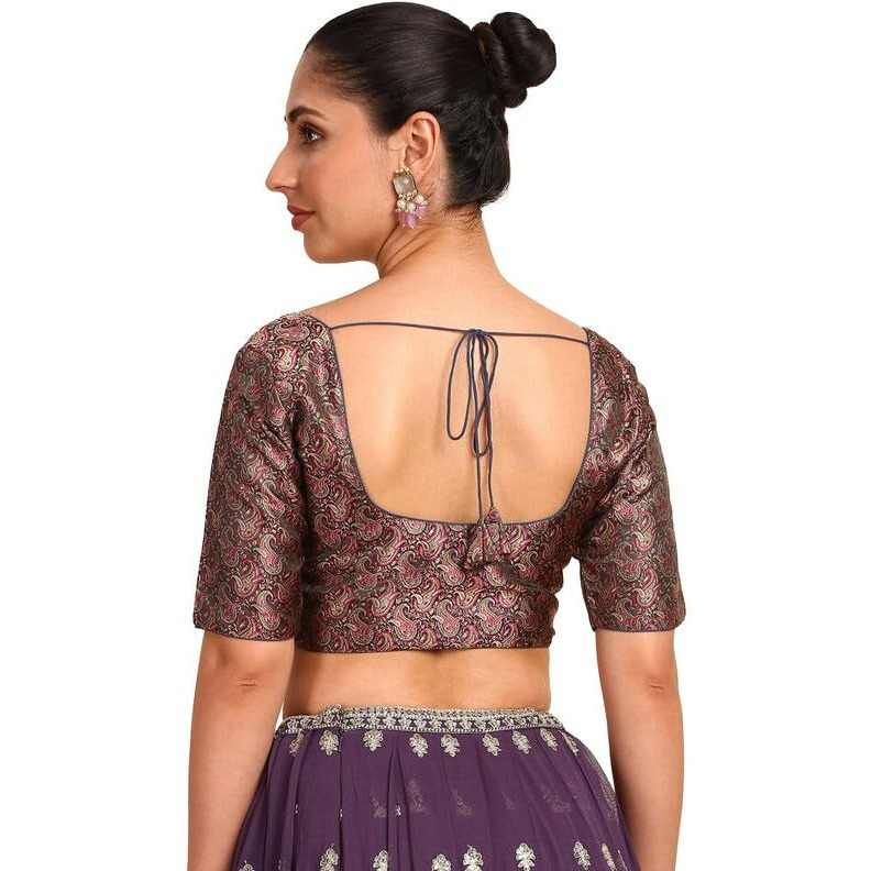 Soch Womens Grey Paisley Woven Design Silk Blend Padded Blouse