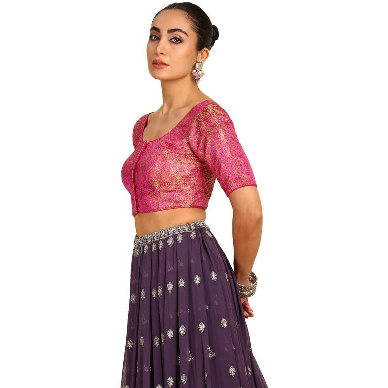 Soch Womens Fuchsia Paisley Woven Design Silk Blend Padded Blouse