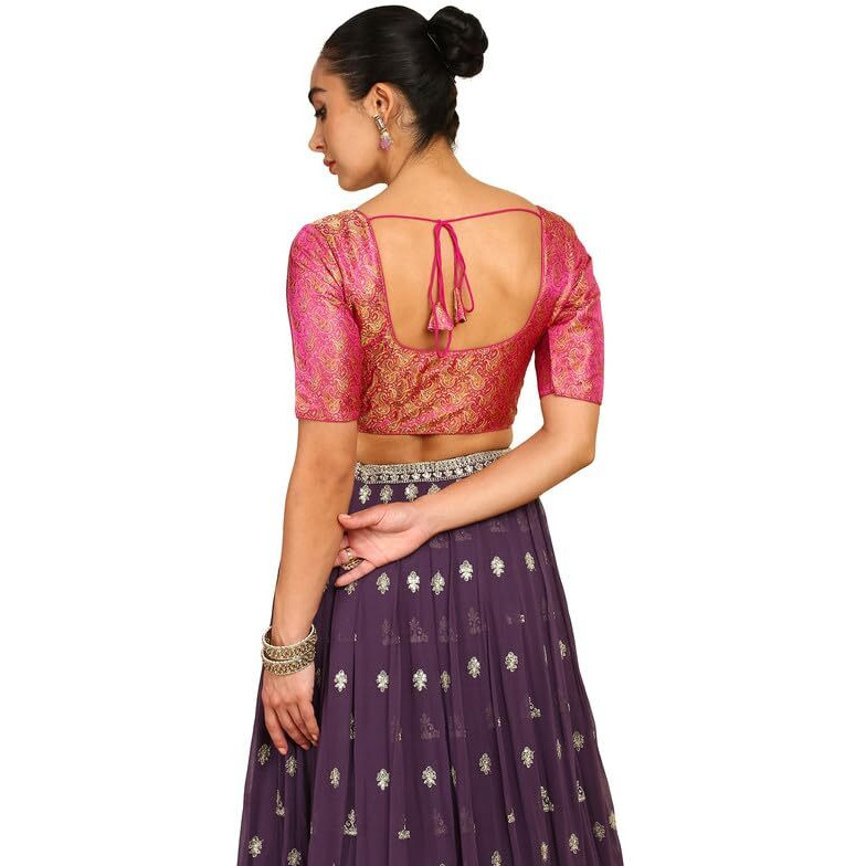 Soch Womens Fuchsia Paisley Woven Design Silk Blend Padded Blouse
