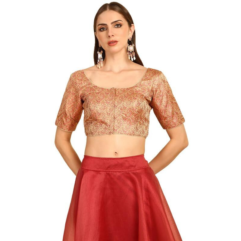 Soch Womens Beige Paisley Woven Design Silk Blend Padded Blouse(8909058186297)