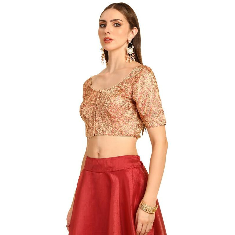 Soch Womens Beige Paisley Woven Design Silk Blend Padded Blouse(8909058186297)