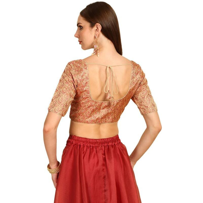 Soch Womens Beige Paisley Woven Design Silk Blend Padded Blouse(8909058186297)