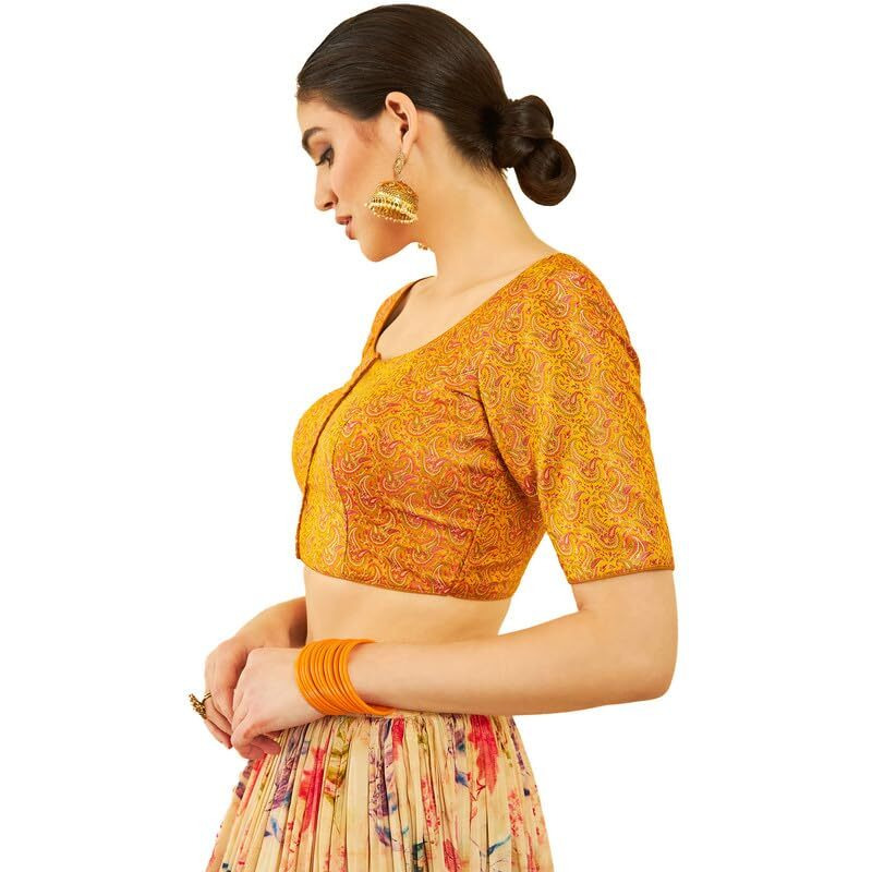 Soch Womens Mustard Silk Blend Paisley Embroidered Blouse
