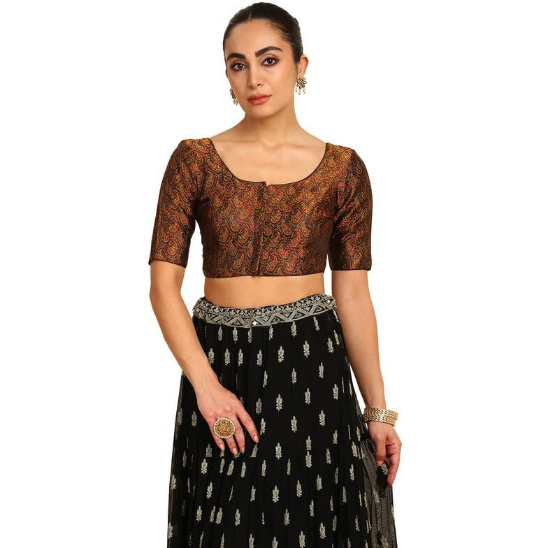 Soch Womens Black Paisley Woven Design Silk Blend Padded Blouse