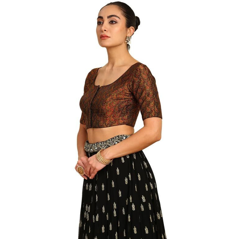 Soch Womens Black Paisley Woven Design Silk Blend Padded Blouse