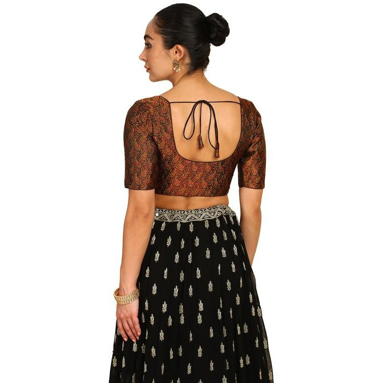 Soch Womens Black Paisley Woven Design Silk Blend Padded Blouse