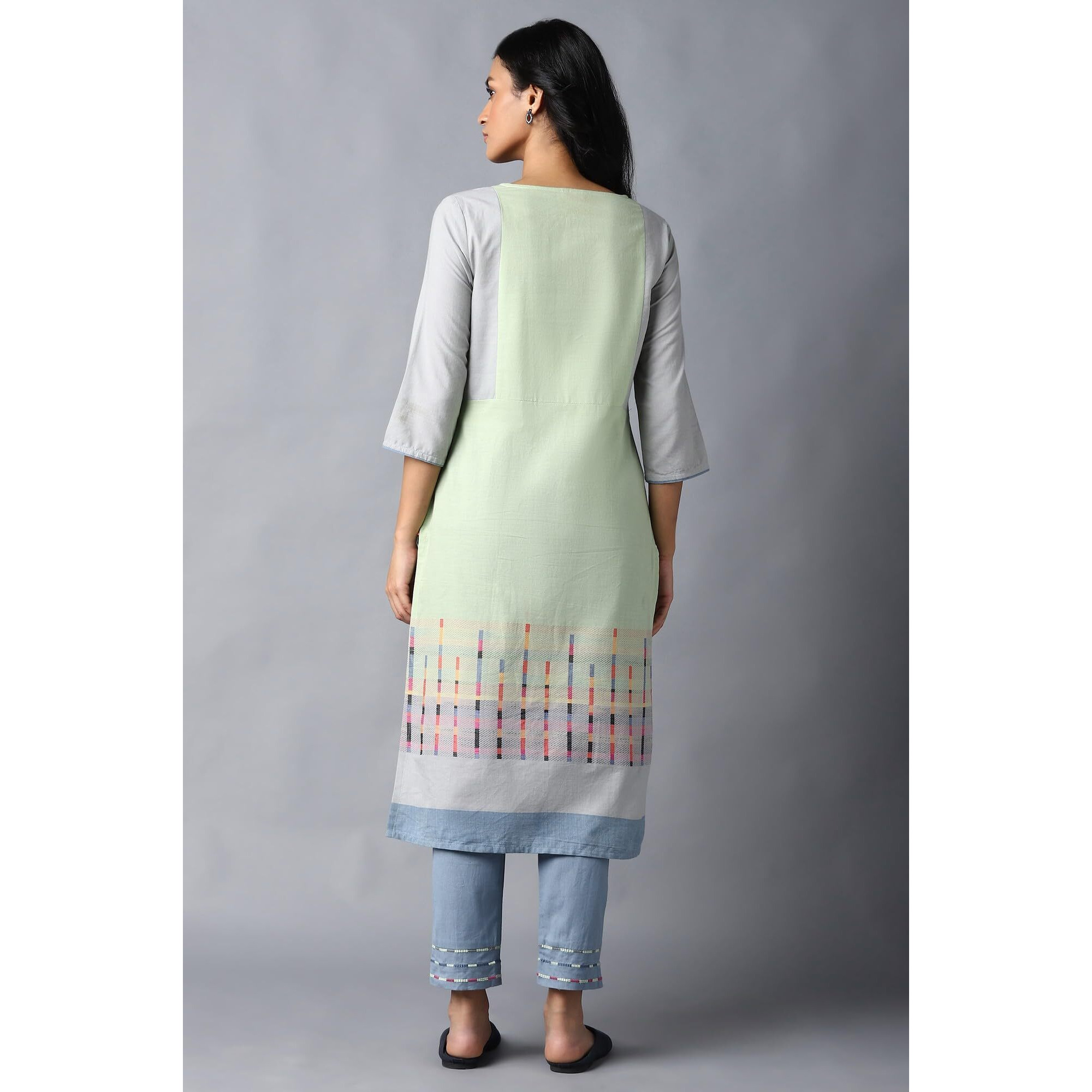 W For Woman Cotton Green Printed Keyhole Neck Straight Kurta_22Few17465-312204_S