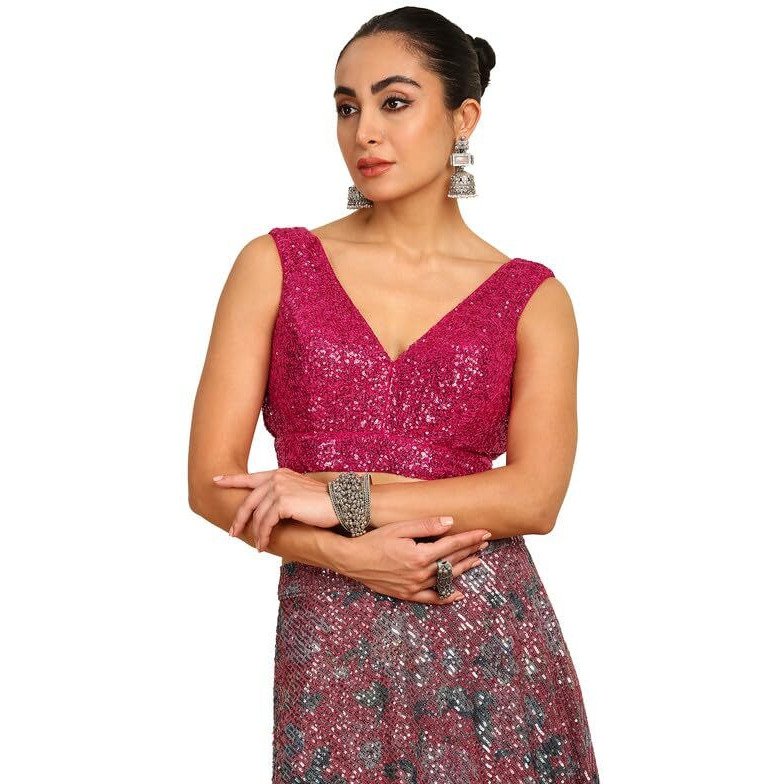 Soch Womens Fuchsia Sequinned Embellished Georgette Padded Blouse