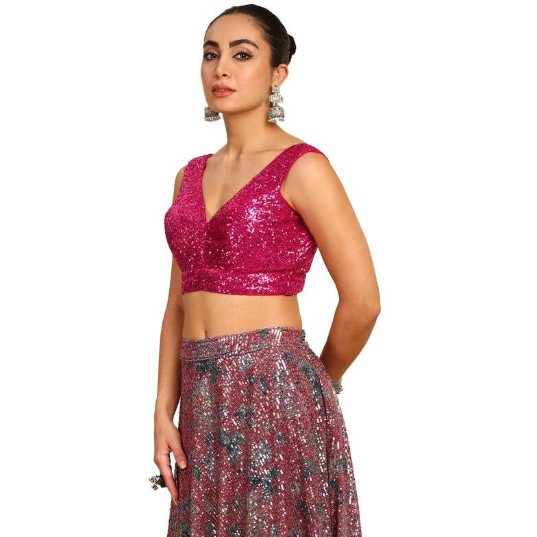 Soch Womens Fuchsia Sequinned Embellished Georgette Padded Blouse