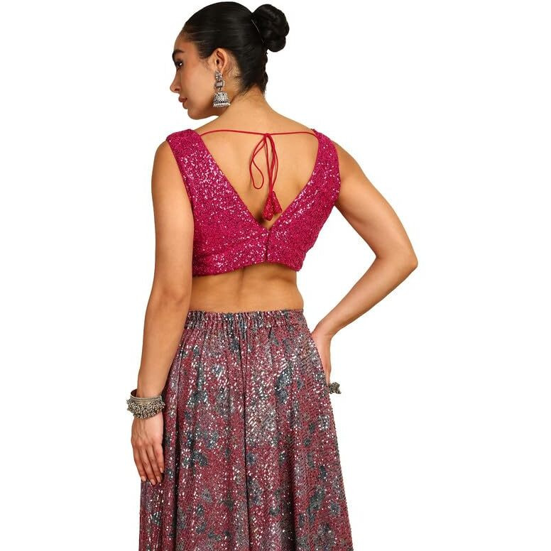 Soch Womens Fuchsia Sequinned Embellished Georgette Padded Blouse