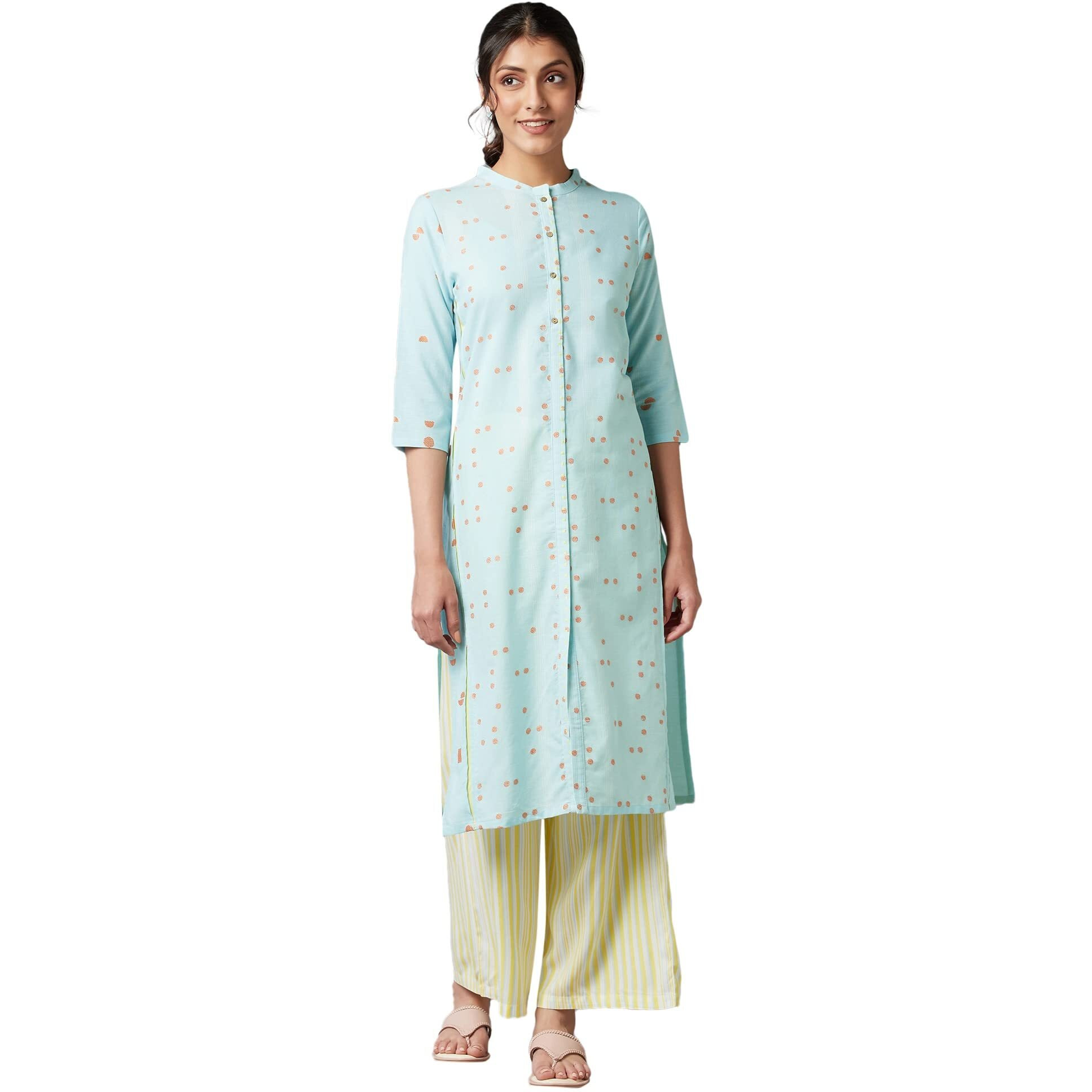 W For Woman Women's Viscose Solid Regular Kurta (22Few17498-312214_Light Blue_L)