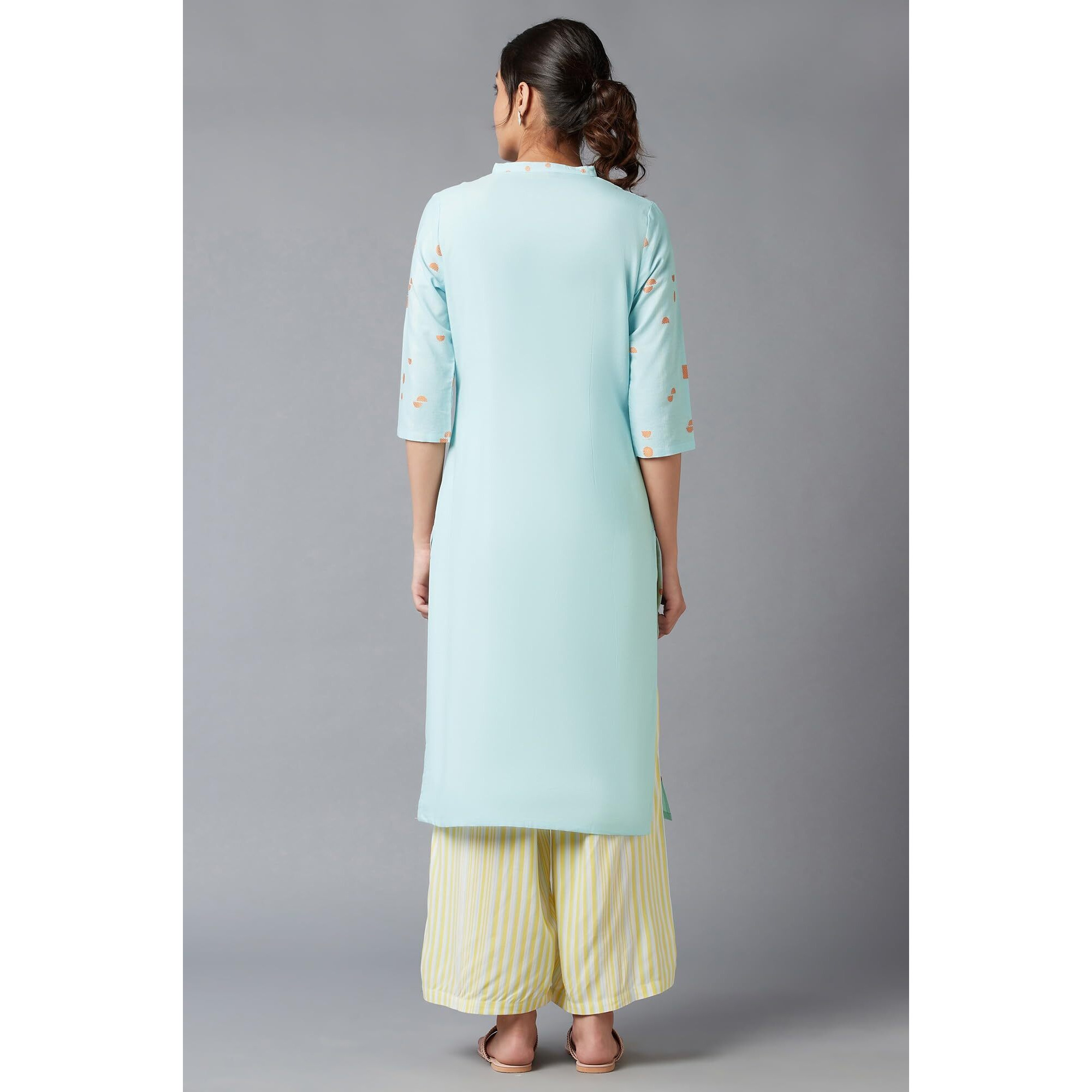 W For Woman Women's Viscose Solid Regular Kurta (22Few17498-312214_Light Blue_L)