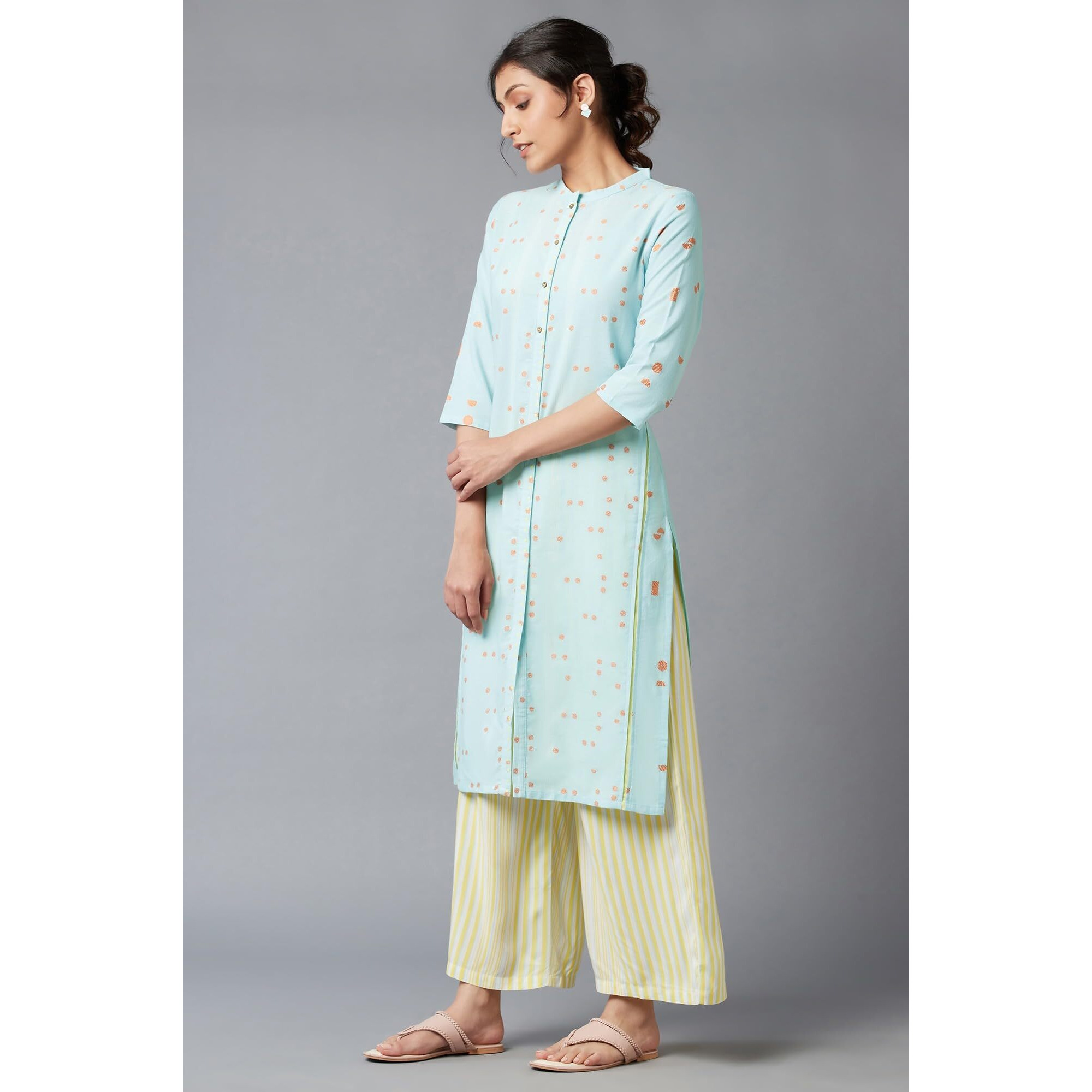 W For Woman Women's Viscose Solid Regular Kurta (22Few17498-312214_Light Blue_S)