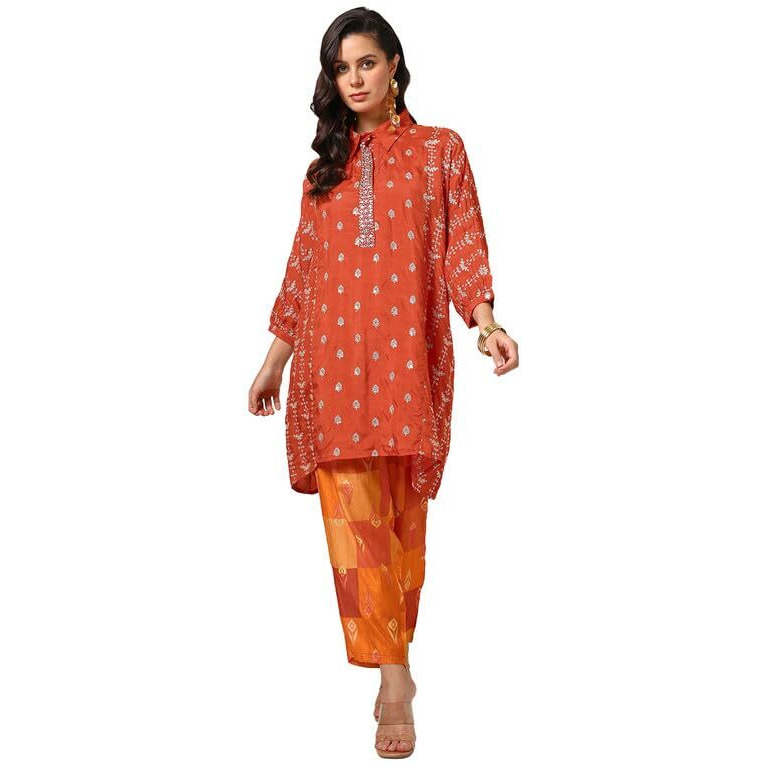 Soch Womens Rust Viscose Blend Embroidered Co-Ord Set With Sequence Work