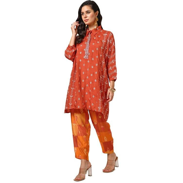 Soch Womens Rust Viscose Blend Embroidered Co-Ord Set With Sequence Work