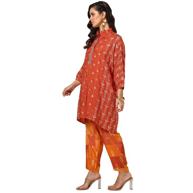 Soch Womens Rust Viscose Blend Embroidered Co-Ord Set With Sequence Work