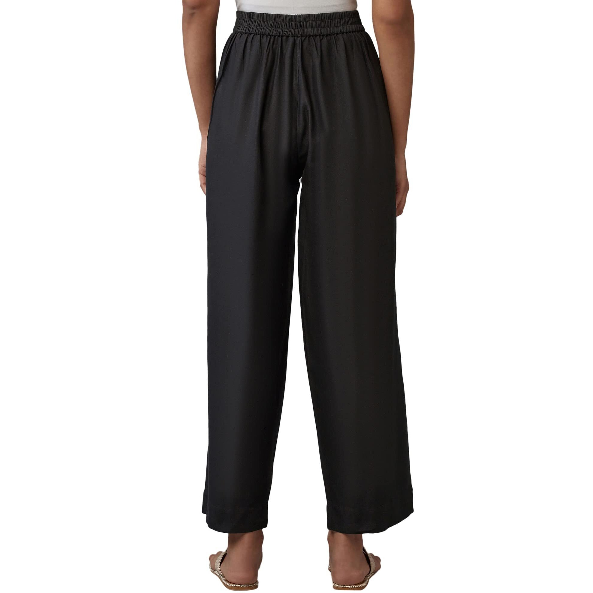 W For Woman Black Solid Parallel Pants With Embroidery_22Few61859-216919_Xl
