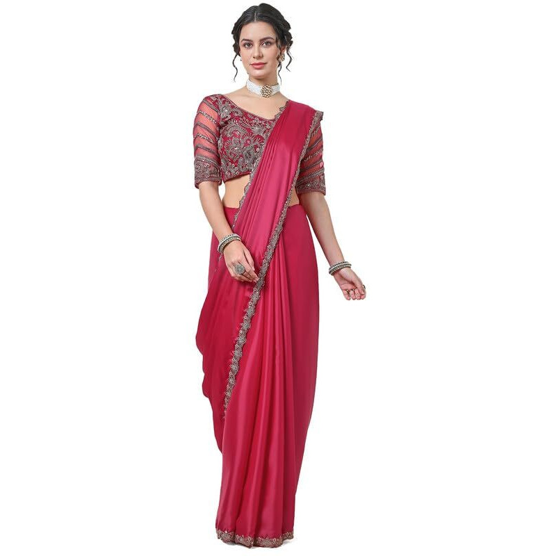 Soch Womens Fuchsia Zardosi Lace Border Organza Saree