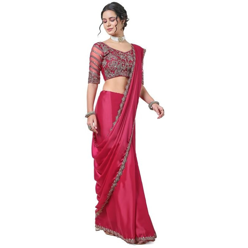 Soch Womens Fuchsia Zardosi Lace Border Organza Saree
