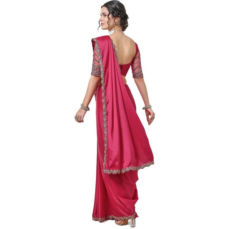Soch Womens Fuchsia Zardosi Lace Border Organza Saree