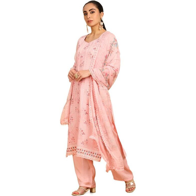 Soch Womens Pink Georgette Embroidered Unstitched Dress Material With Sequins