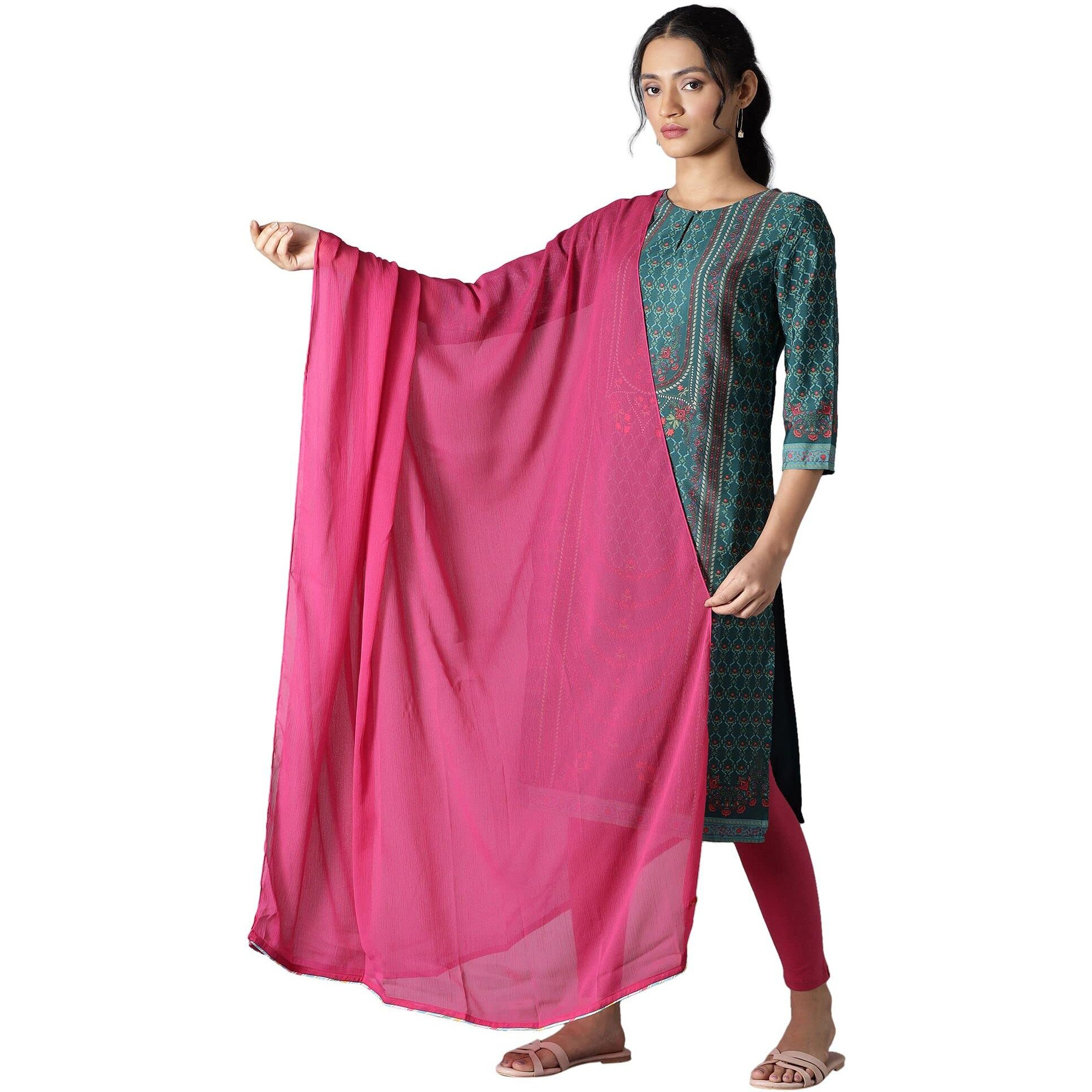 Dark Pink Chiffon Solid Dupatta