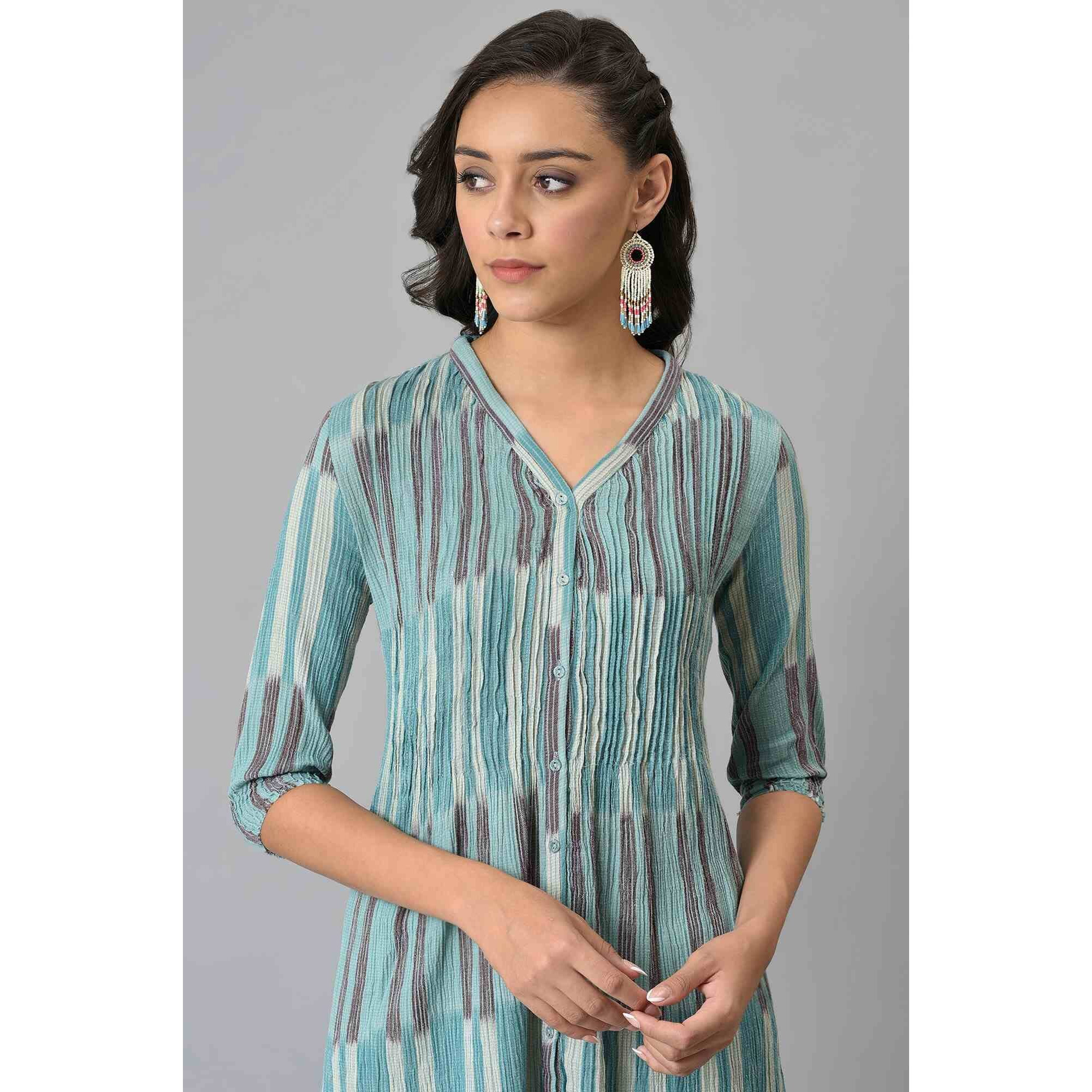 W For Woman Women's Cotton Regular Kurta (22Few17361-312102_Cameo Blue_S)
