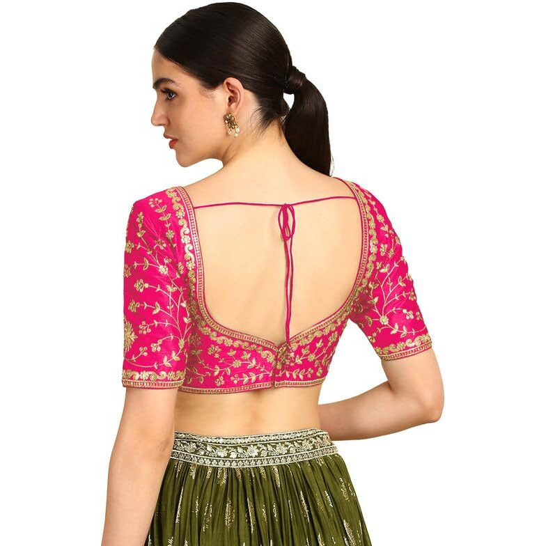 Soch Womens Fuchsia Zari Embroidered Silk Blend Padded Blouse With Sequins