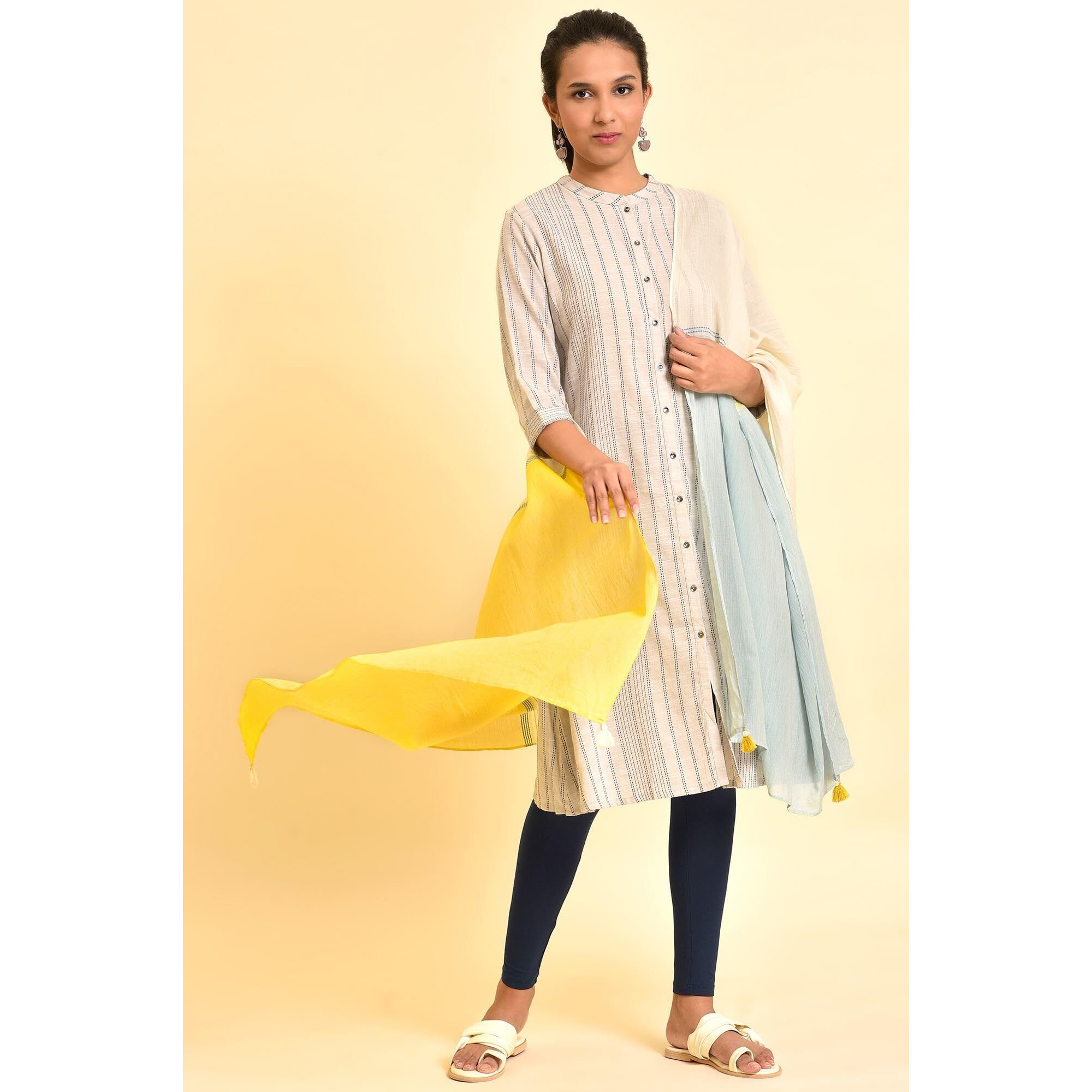 W For Woman Women Cotton Soft Multicoloured Yarn-Dyed Dupatta (8907819716776_Free Size)
