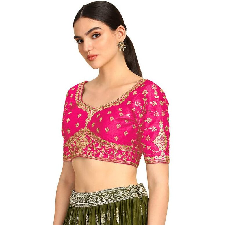 Soch Womens Fuchsia Zari Embroidered Silk Blend Padded Blouse With Sequins