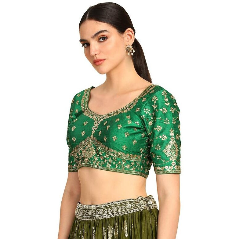 Soch Womens Green Zari Embroidered Silk Blend Padded Blouse With Sequins