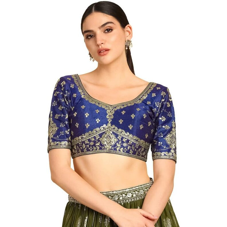 Soch Womens Indigo Zari Embroidered Silk Blend Padded Blouse With Sequins