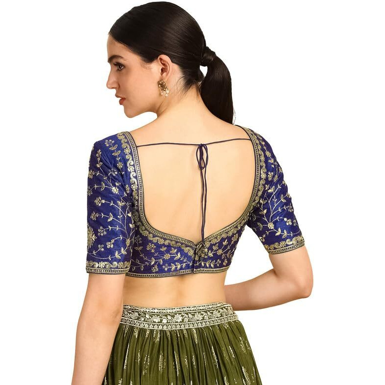 Soch Womens Indigo Zari Embroidered Silk Blend Padded Blouse With Sequins