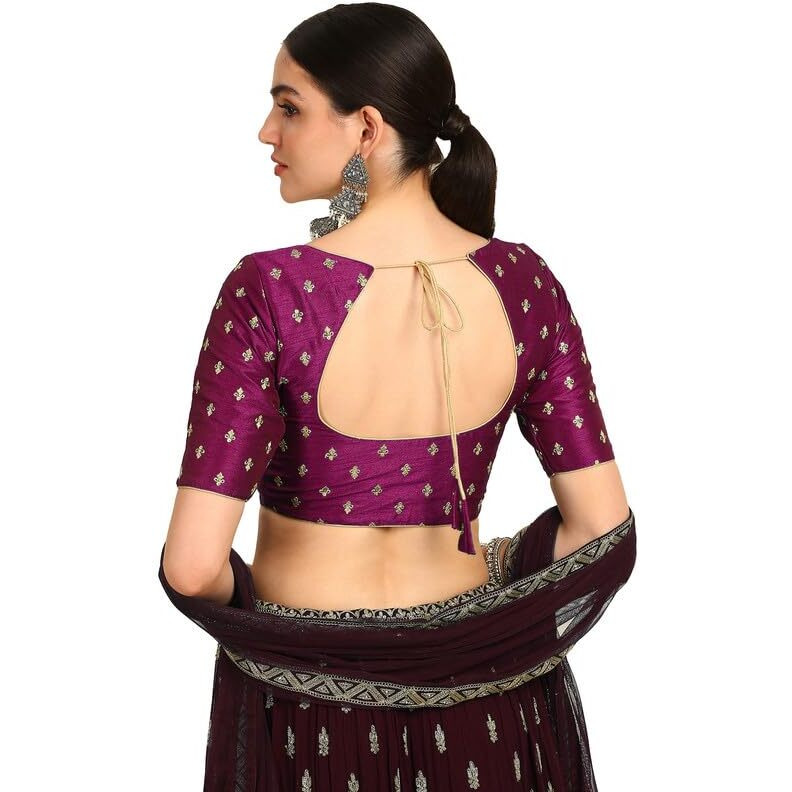 Soch Womens Wine Zari Embroidered Art Silk Padded Blouse With Sequins
