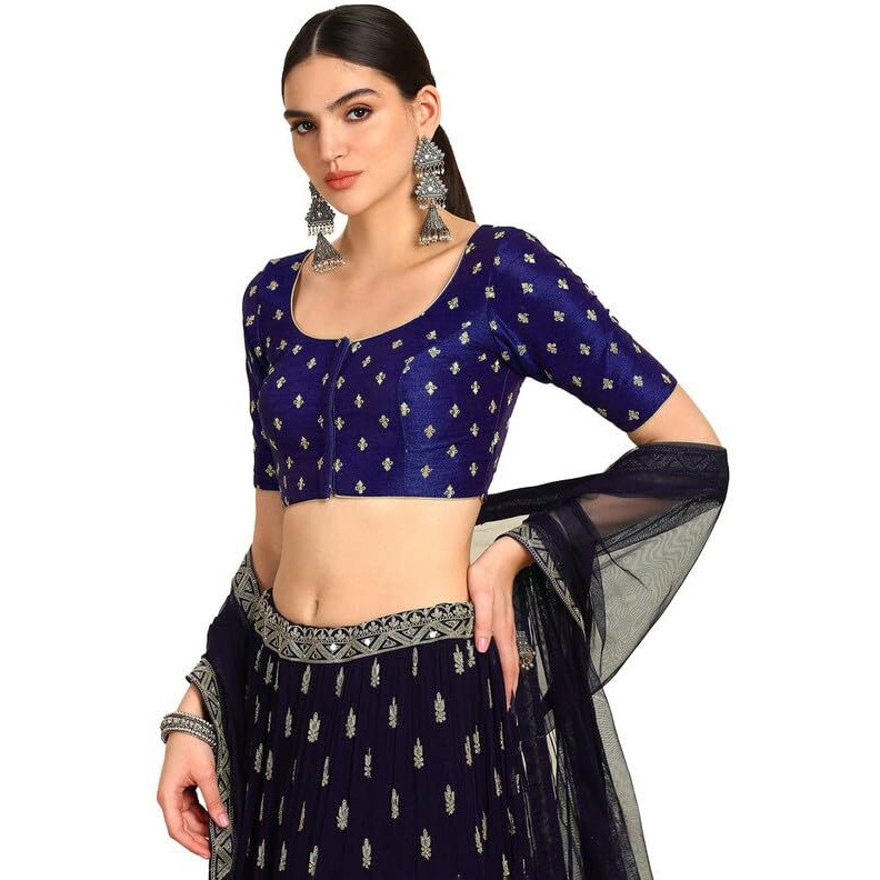Soch Womens Navy Blue Zari Embroidered Art Silk Padded Blouse With Sequins
