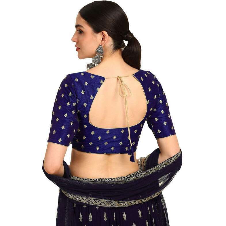 Soch Womens Navy Blue Zari Embroidered Art Silk Padded Blouse With Sequins