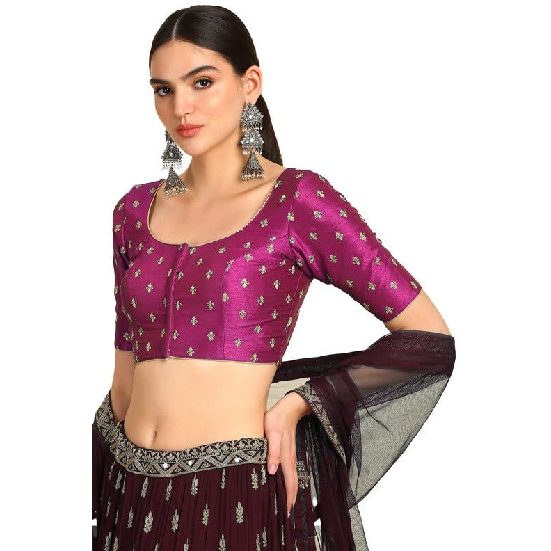 Soch Womens Fuchsia Zari Embroidered Art Silk Padded Blouse With Sequins