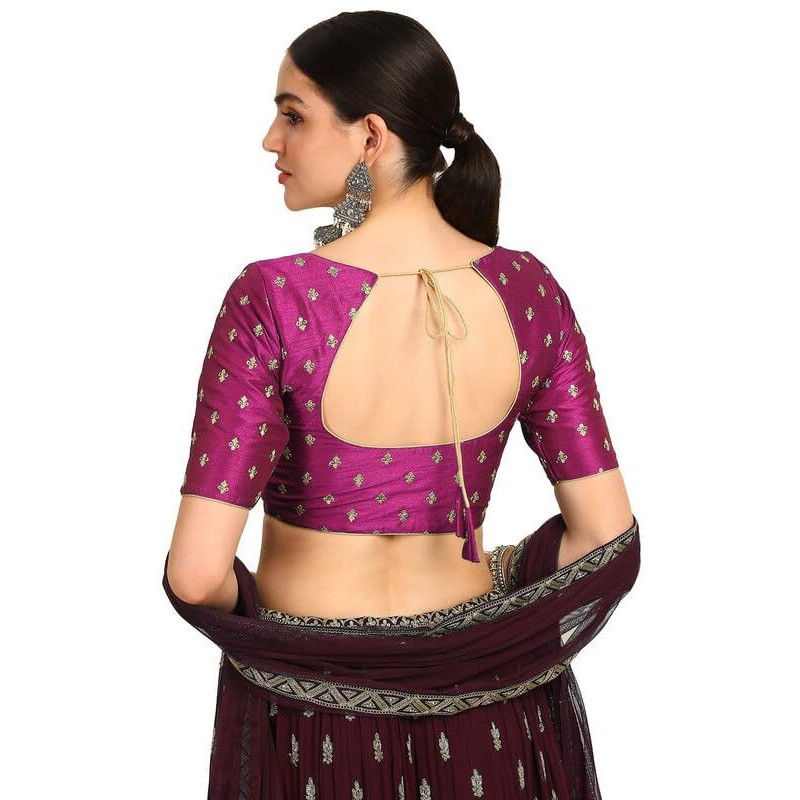 Soch Womens Fuchsia Zari Embroidered Art Silk Padded Blouse With Sequins