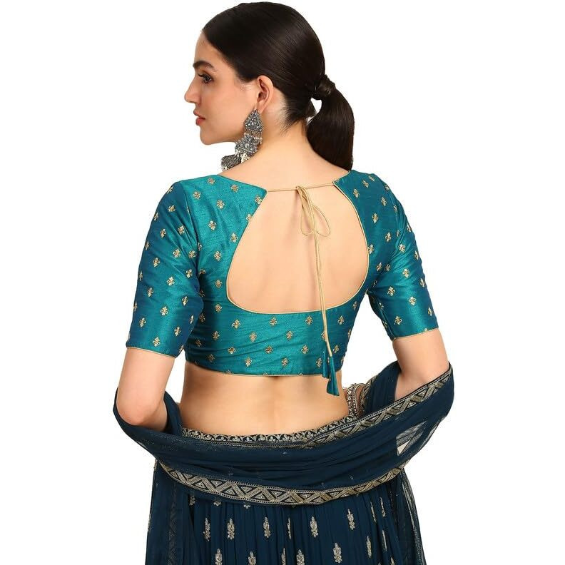 Soch Womens Teal Zari Embroidered Art Silk Padded Blouse With Sequins