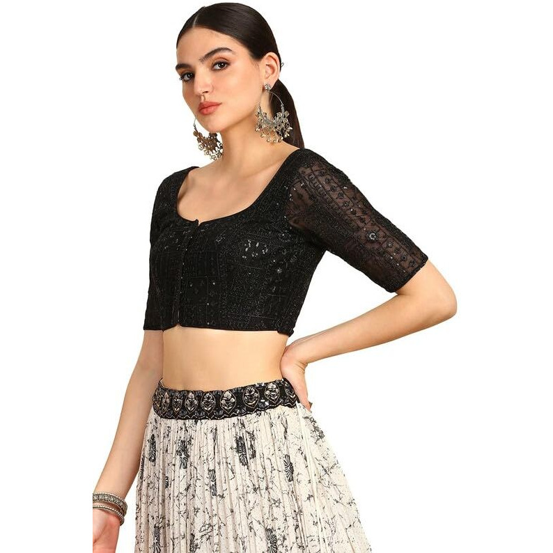 Soch Womens Black Sequinned Embellished Net Padded Blouse