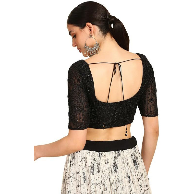 Soch Womens Black Sequinned Embellished Net Padded Blouse