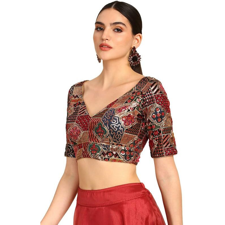 Soch Womens Black Sequinned Embellished Georgette Padded Blouse