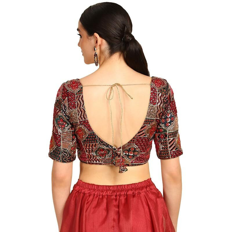 Soch Womens Black Sequinned Embellished Georgette Padded Blouse