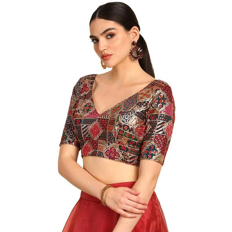 Soch Womens Teal Sequinned Embellished Georgette Padded Blouse